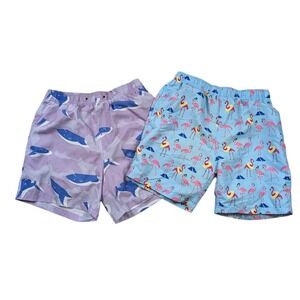 Lot of 2 Boys Swim Trunks Flamingo Blue & Shark Purple Size 14